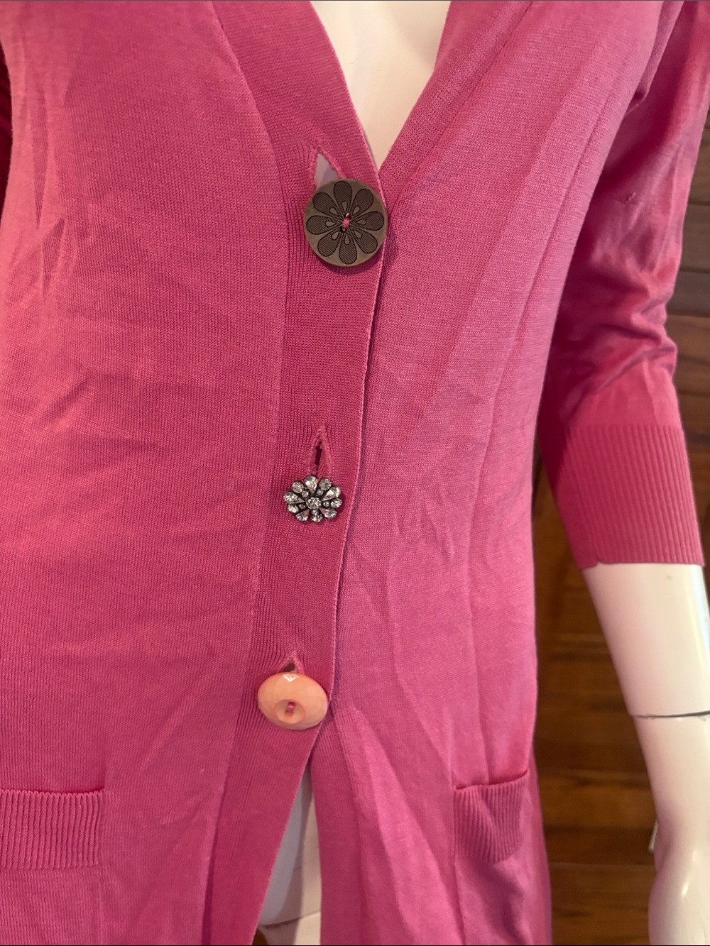 Source Unknown Bright Pink Long Button Cardigan - Picture 2 of 4